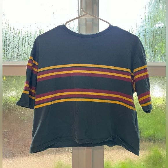 Retro green, red, and yellow striped tee - Picture 3 of 4